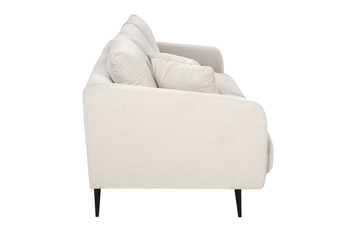 Divano design 3 posti in tessuto effetto velluto beige e metallo nero JERRY