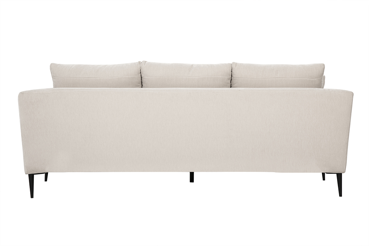 Divano design 3 posti in tessuto effetto velluto beige e metallo nero JERRY
