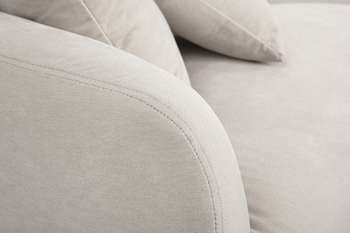 Divano design 3 posti in tessuto effetto velluto beige e metallo nero JERRY