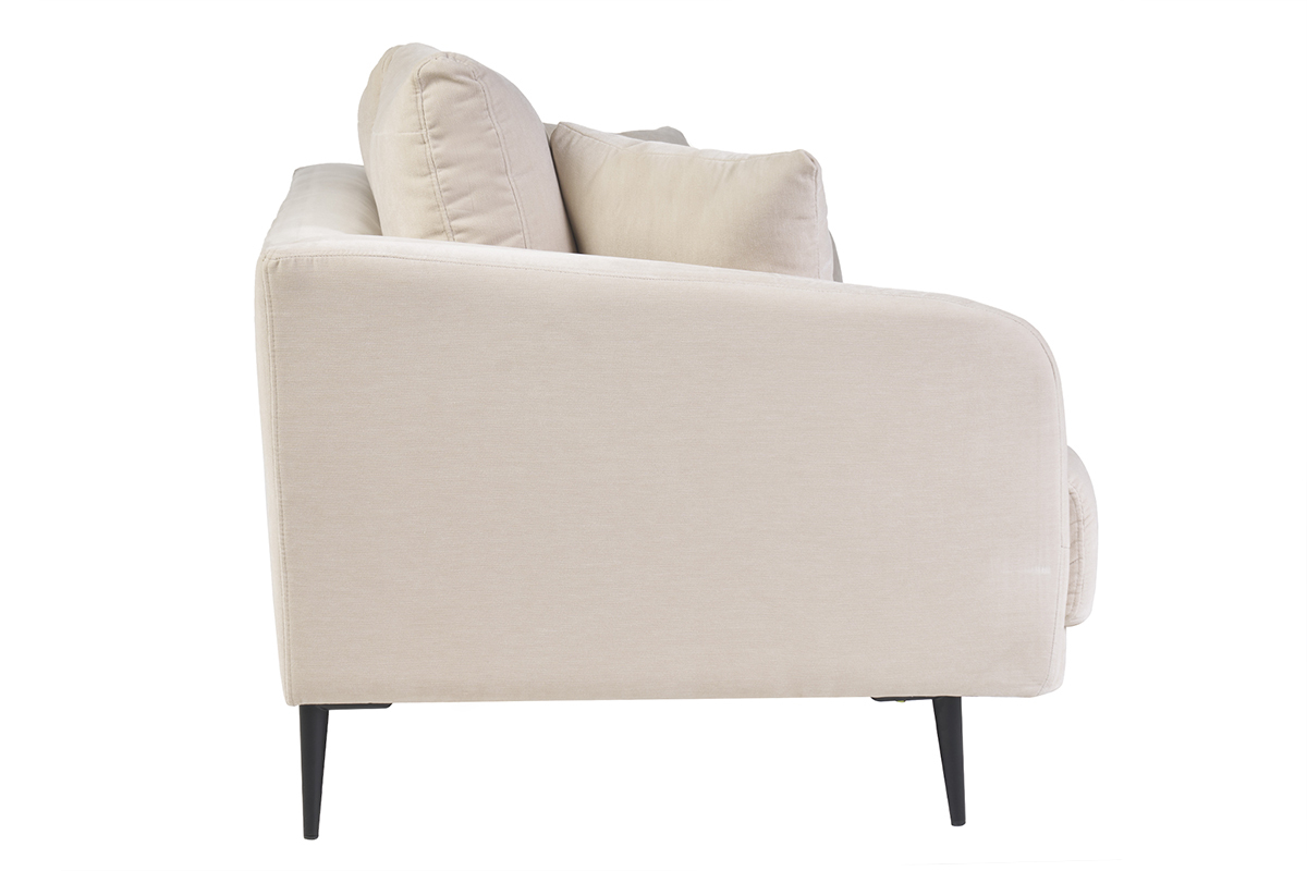 Divano design 3 posti in tessuto effetto velluto beige e metallo nero JERRY