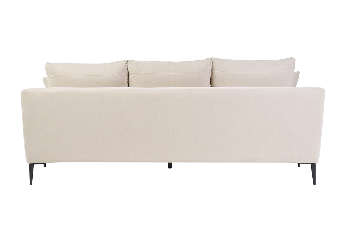 Divano design 3 posti in tessuto effetto velluto beige e metallo nero JERRY