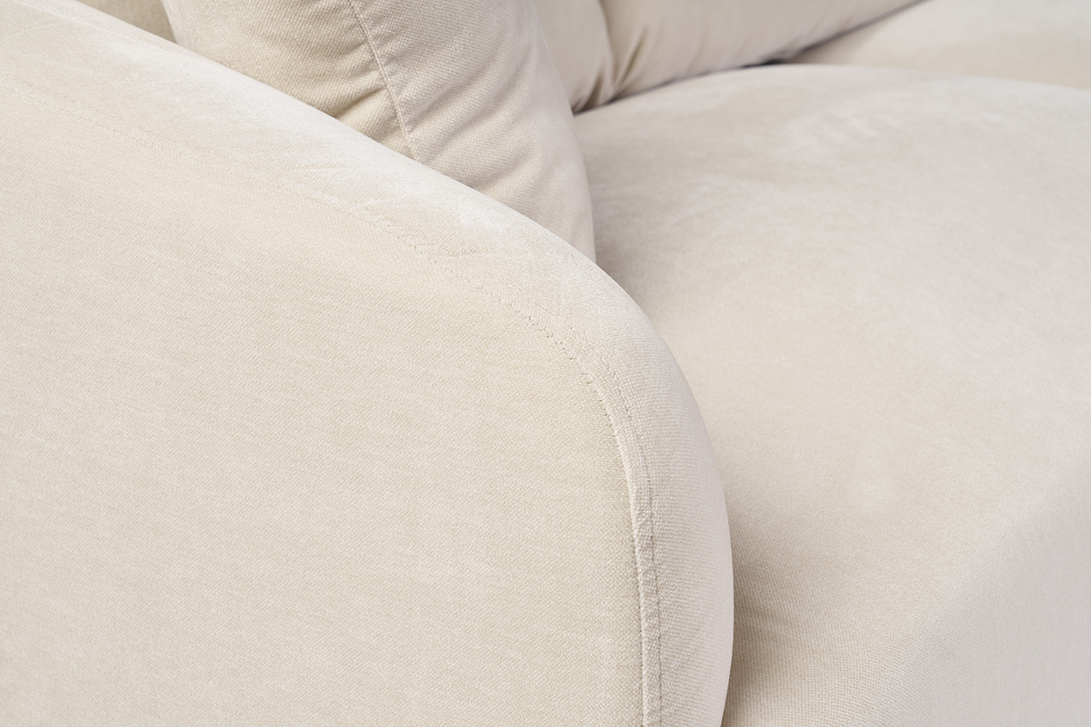 Divano design 3 posti in tessuto effetto velluto beige e metallo nero JERRY