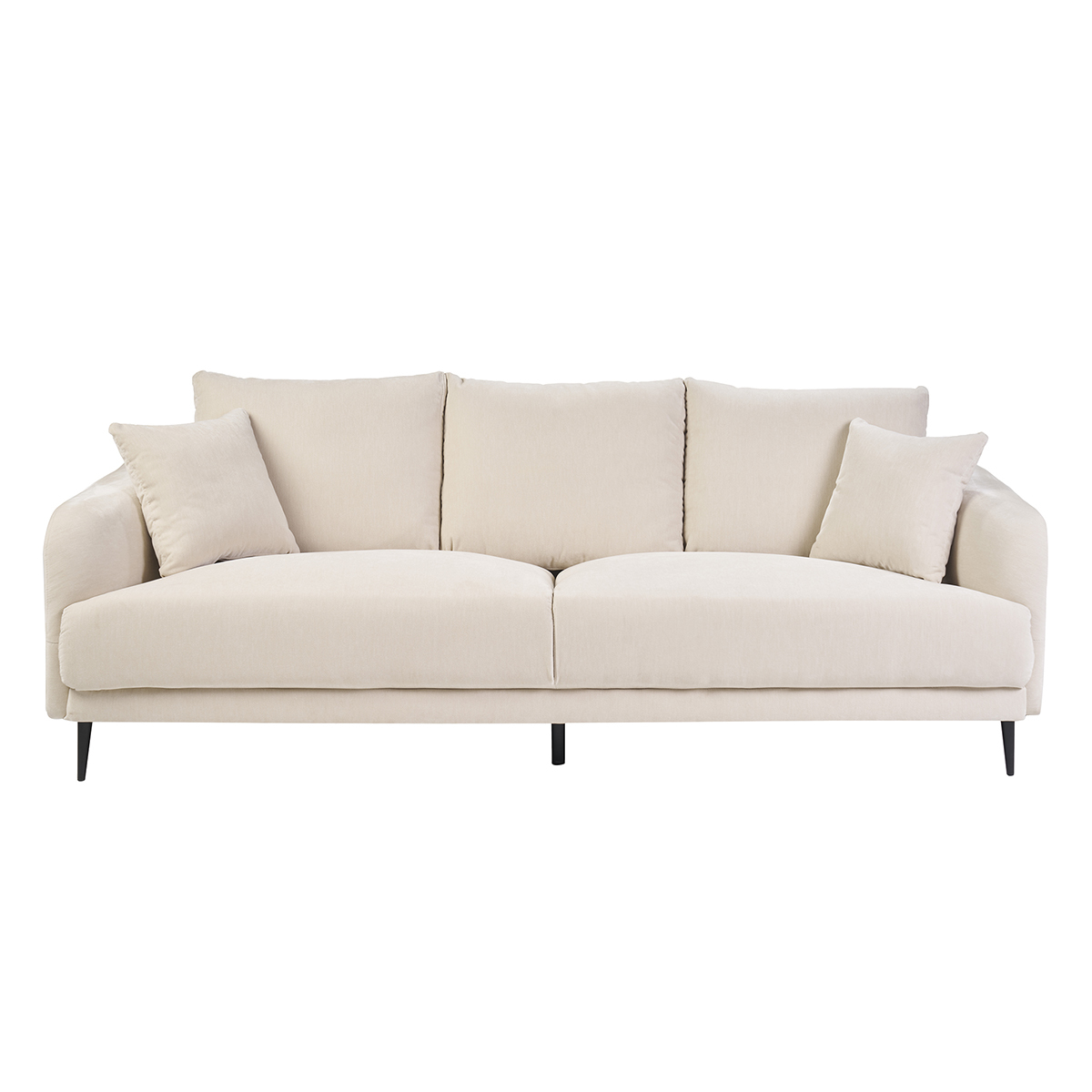 Divano design 3 posti in tessuto effetto velluto beige e metallo nero JERRY