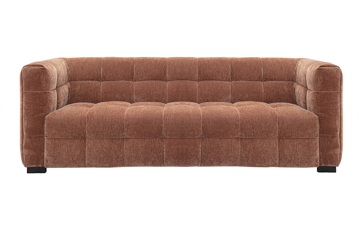 Divano design 3 posti in tessuto effetto velluto color marrone nocciola CORTO