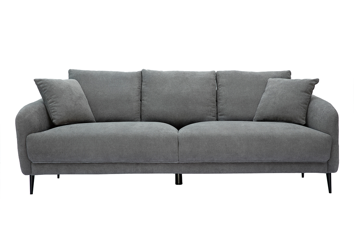 Divano design 3 posti in tessuto effetto velluto grigio JERRY