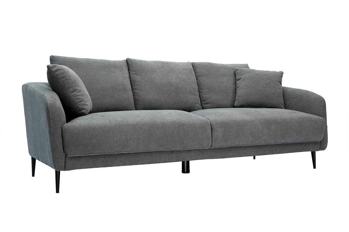 Divano design 3 posti in tessuto effetto velluto grigio JERRY