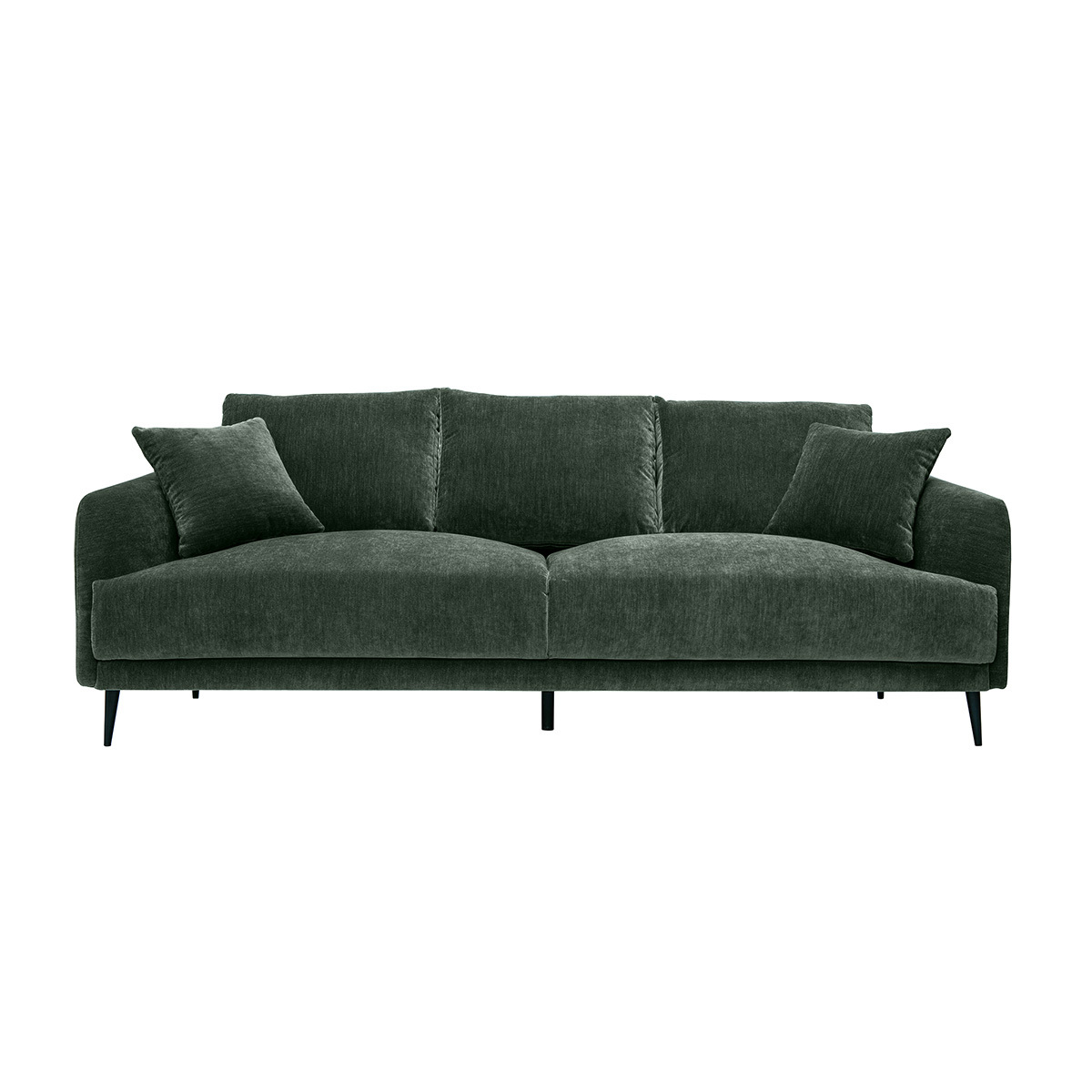 Divano design 3 posti in tessuto effetto velluto kaki e metallo nero JERRY