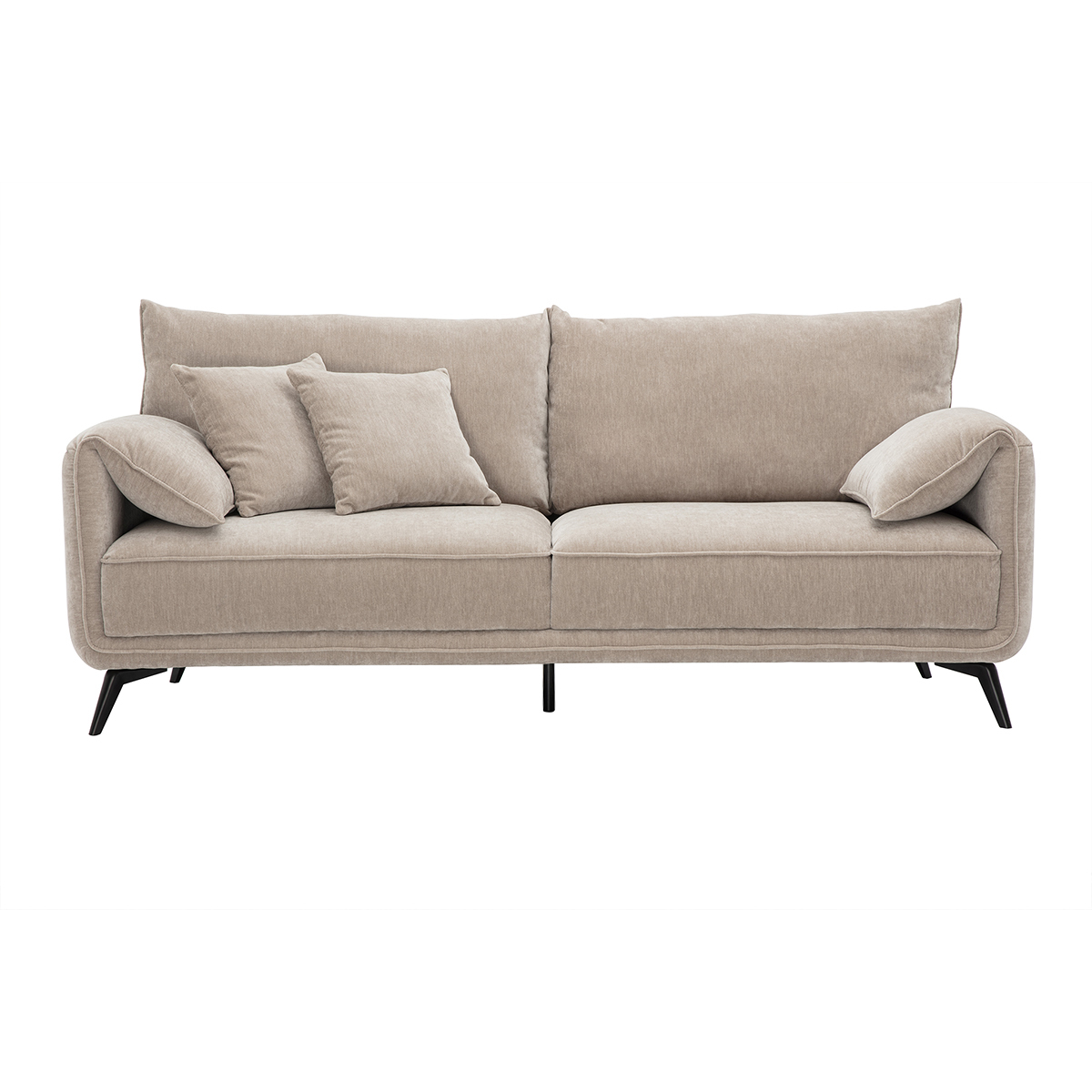 Divano design 3 posti in tessuto effetto velluto taupe e metallo nero TANTOR
