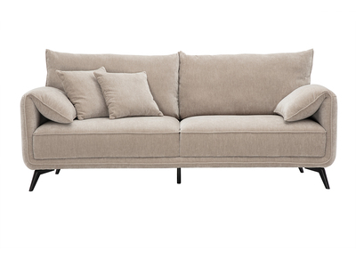 Divano design 3 posti in tessuto effetto velluto taupe e metallo nero TANTOR