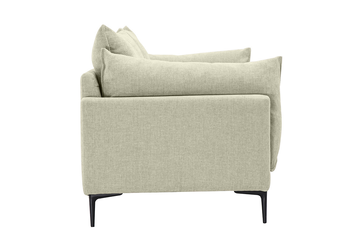 Divano 3 posti beige MARIUS, vista laterale, piedi in metallo nero.