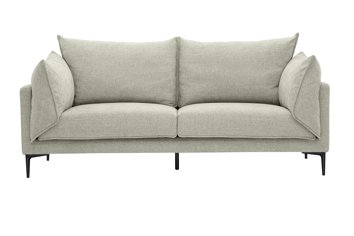 Divano design 3 posti in tessuto effetto velluto testurizzato beige e metallo nero MARIUS