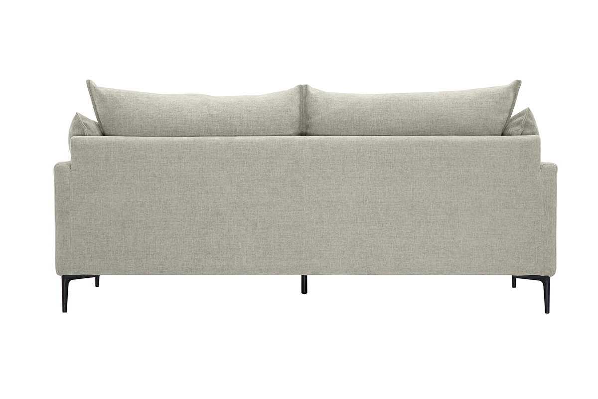 Divano design 3 posti in tessuto effetto velluto testurizzato beige e metallo nero MARIUS
