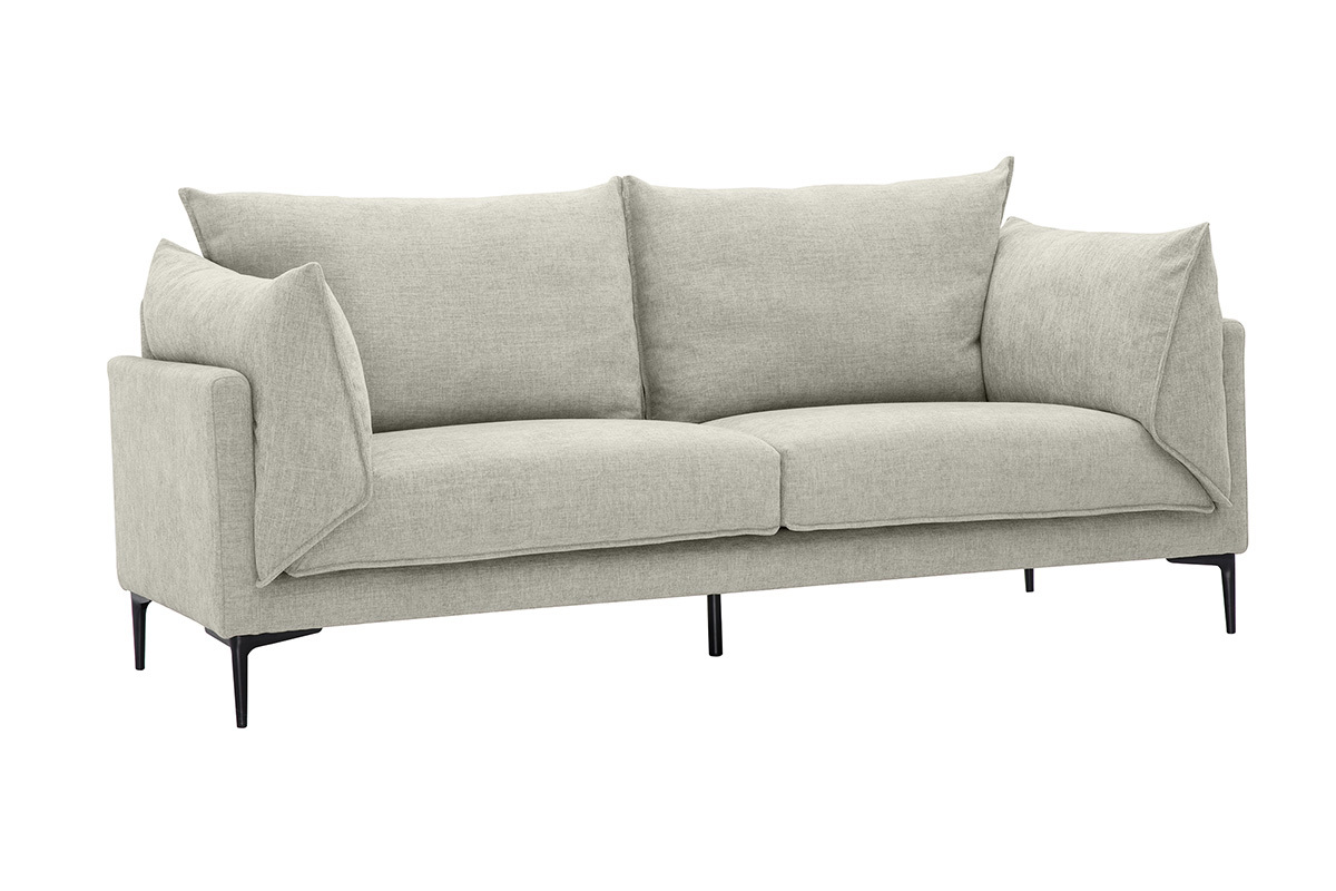 Divano design 3 posti in tessuto effetto velluto testurizzato beige e metallo nero MARIUS