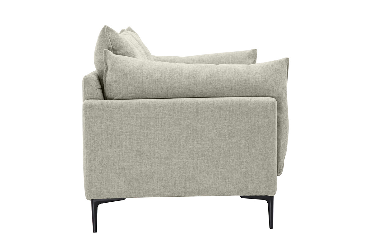 Divano design 3 posti in tessuto effetto velluto testurizzato beige e metallo nero MARIUS