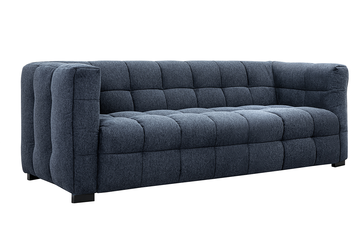 Divano design 3 posti in tessuto effetto velluto testurizzato blu scuro CORTO