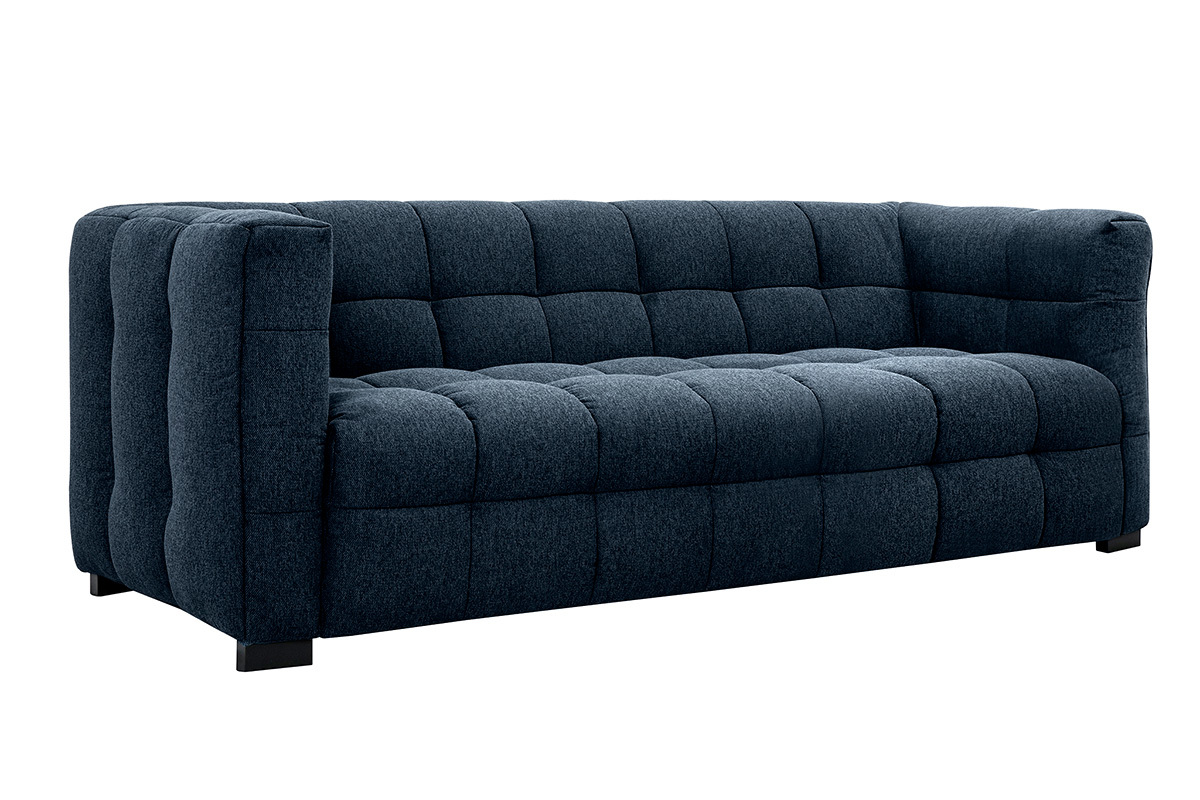 Divano design 3 posti in tessuto effetto velluto testurizzato blu scuro CORTO