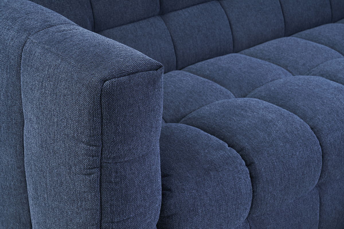 Divano design 3 posti in tessuto effetto velluto testurizzato blu scuro CORTO