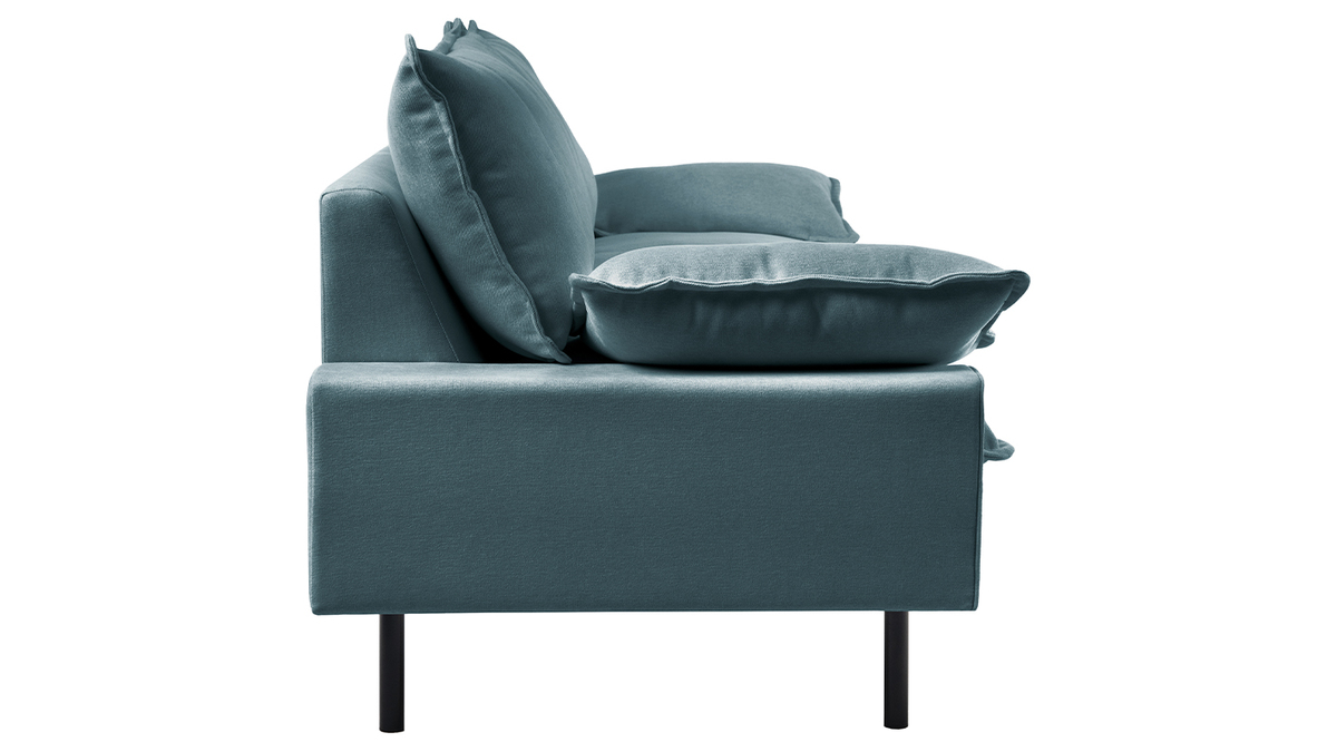 Divano design 3 posti in tessuto effetto velluto testurizzato grigio-blu e metallo nero DORY