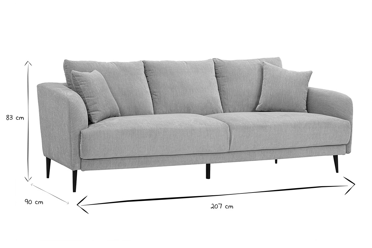 Dimensioni del divano di design JERRY a 3 posti in bianco e nero: 83 cm (H) x 90 cm (D) x 207 cm (L)