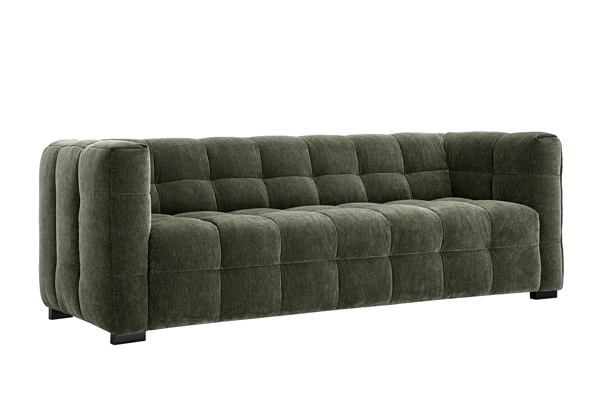 Divano design 3 posti in tessuto effetto velluto verde kaki CORTO