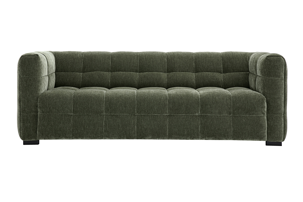 Divano design 3 posti in tessuto effetto velluto verde kaki CORTO