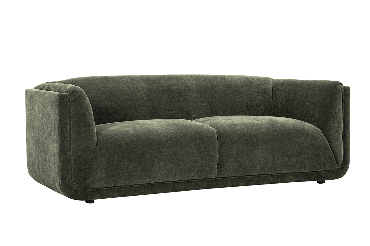 Divano design 3 posti in tessuto effetto velluto verde kaki HOSBO