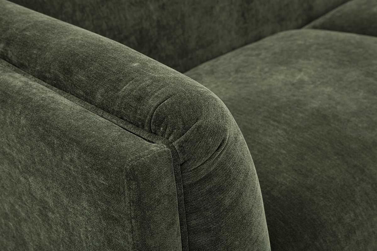 Divano design 3 posti in tessuto effetto velluto verde kaki HOSBO
