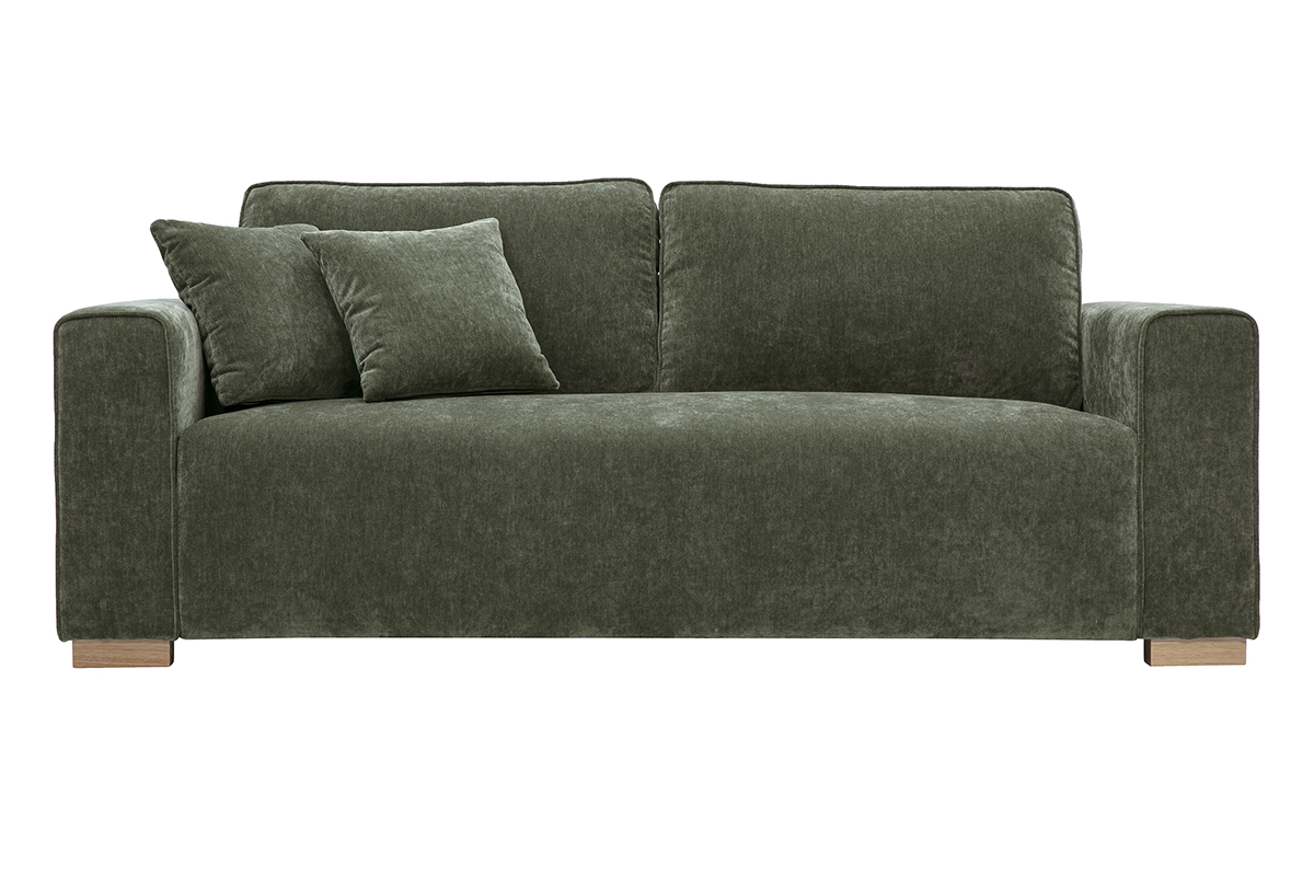 Divano design 3 posti in tessuto effetto velluto verde kaki PEPPER