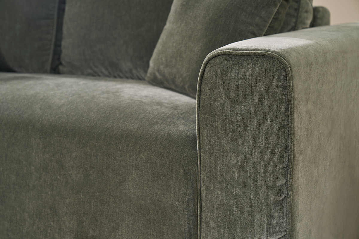 Divano design 3 posti in tessuto effetto velluto verde kaki PEPPER