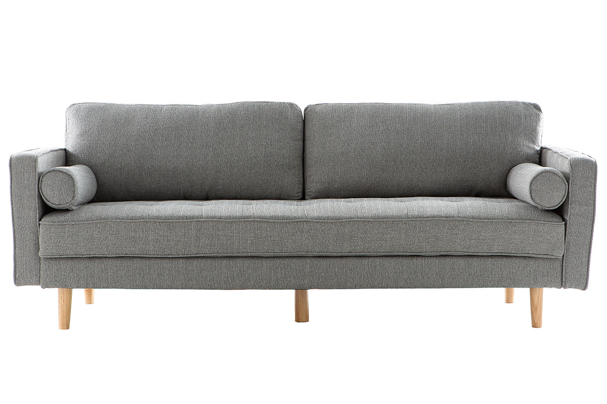 Divano design 3 posti in tessuto grigio chiaro e piedi in legno IMPERIAL