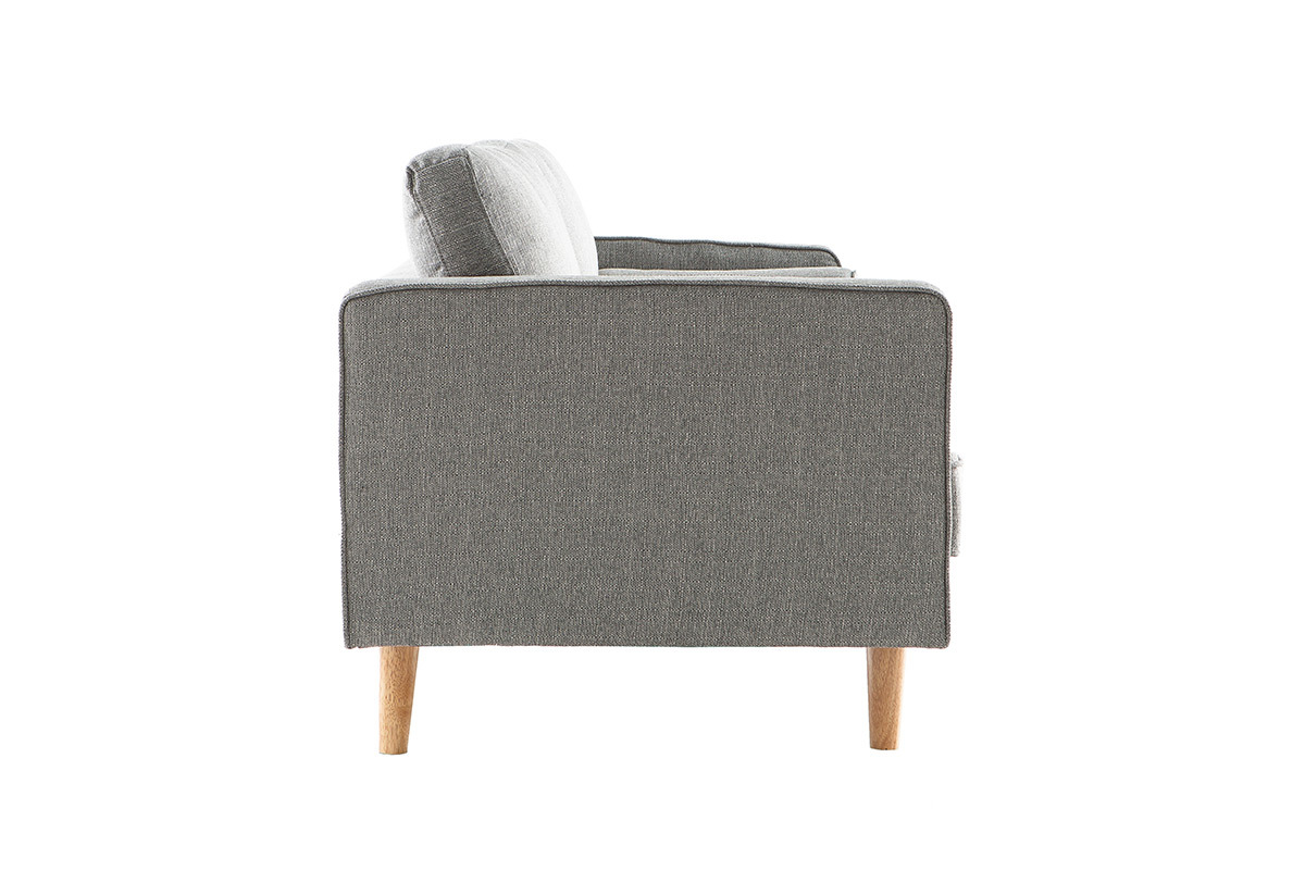 Divano design 3 posti in tessuto grigio chiaro e piedi in legno IMPERIAL