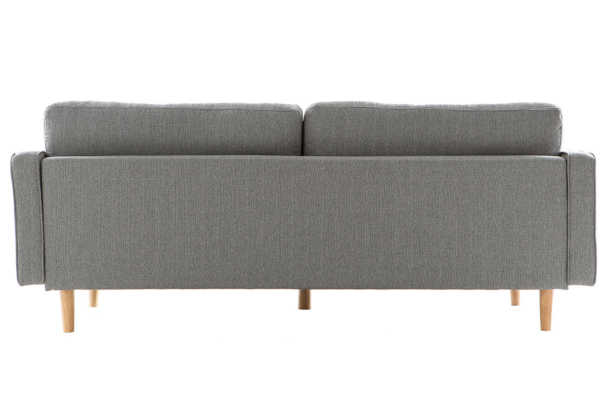Divano design 3 posti in tessuto grigio chiaro e piedi in legno IMPERIAL