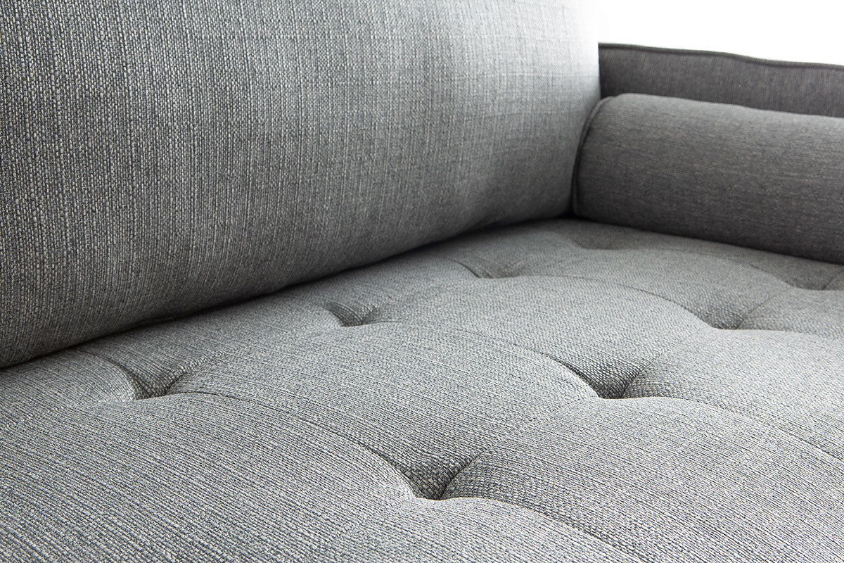 Divano design 3 posti in tessuto grigio chiaro e piedi in legno IMPERIAL