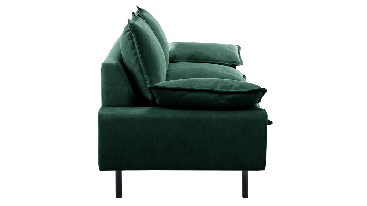 Divano design 3 posti in tessuto velluto verde scuro e metallo nero DORY -  Miliboo