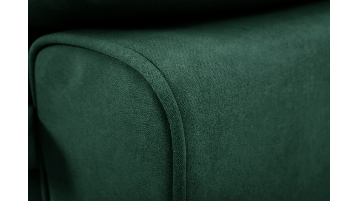 Divano design 3 posti in tessuto velluto verde scuro e metallo nero DORY