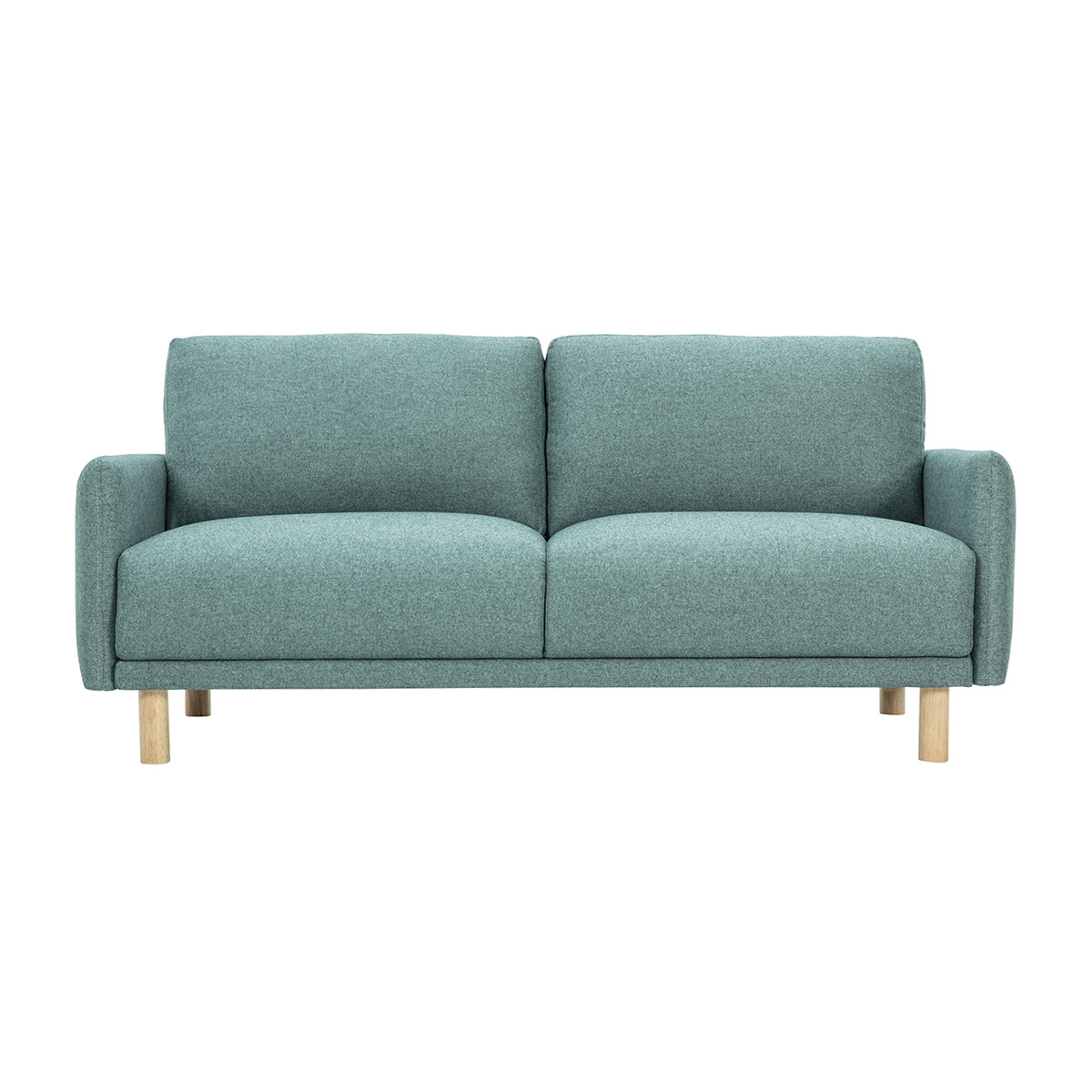 Divano design 3 posti in tessuto verde grigio e legno chiaro BONO