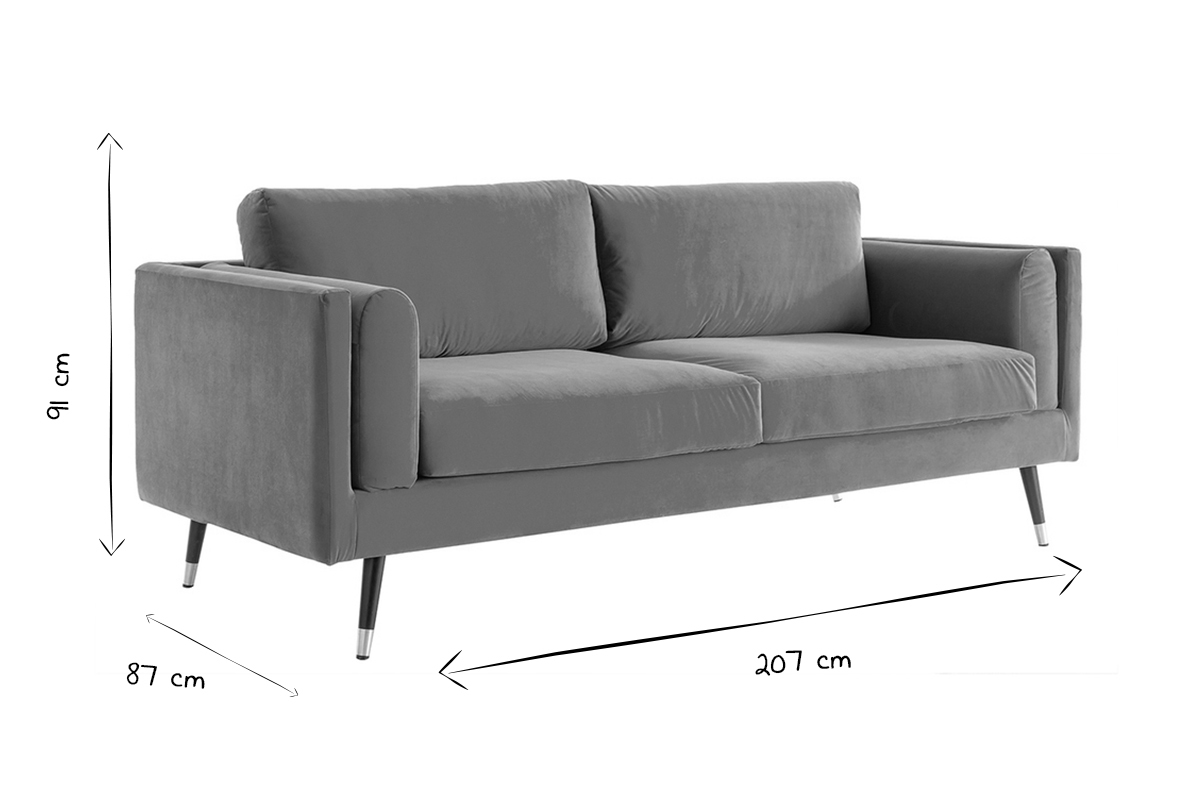 Divano design 3 posti in velluto giallo STING