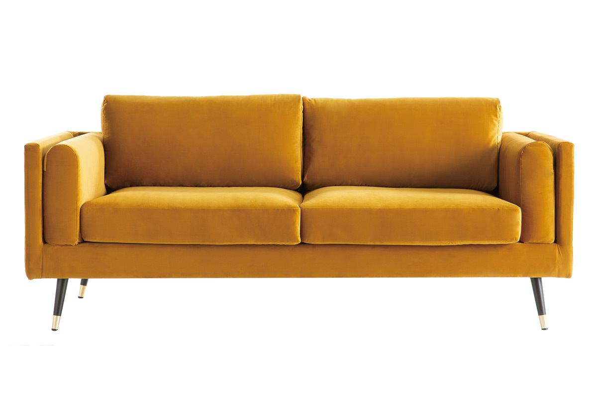 Divano design 3 posti in velluto giallo STING