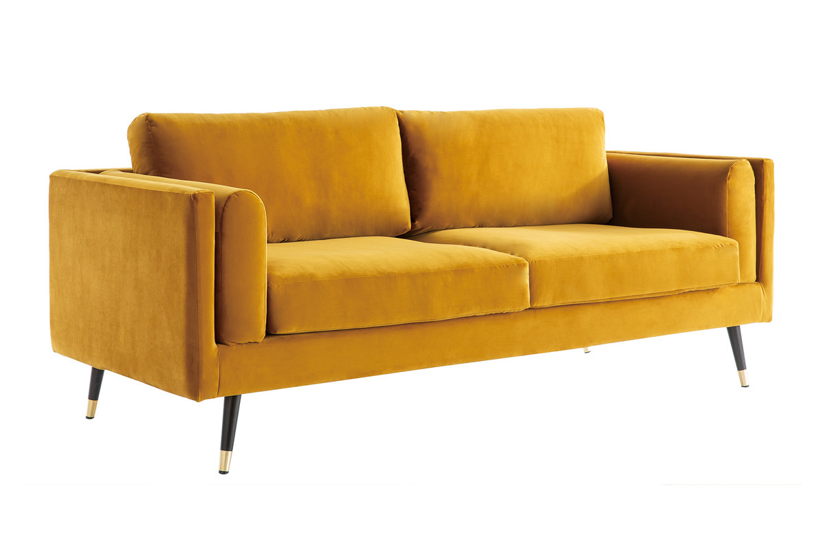 Divano design 3 posti in velluto giallo STING