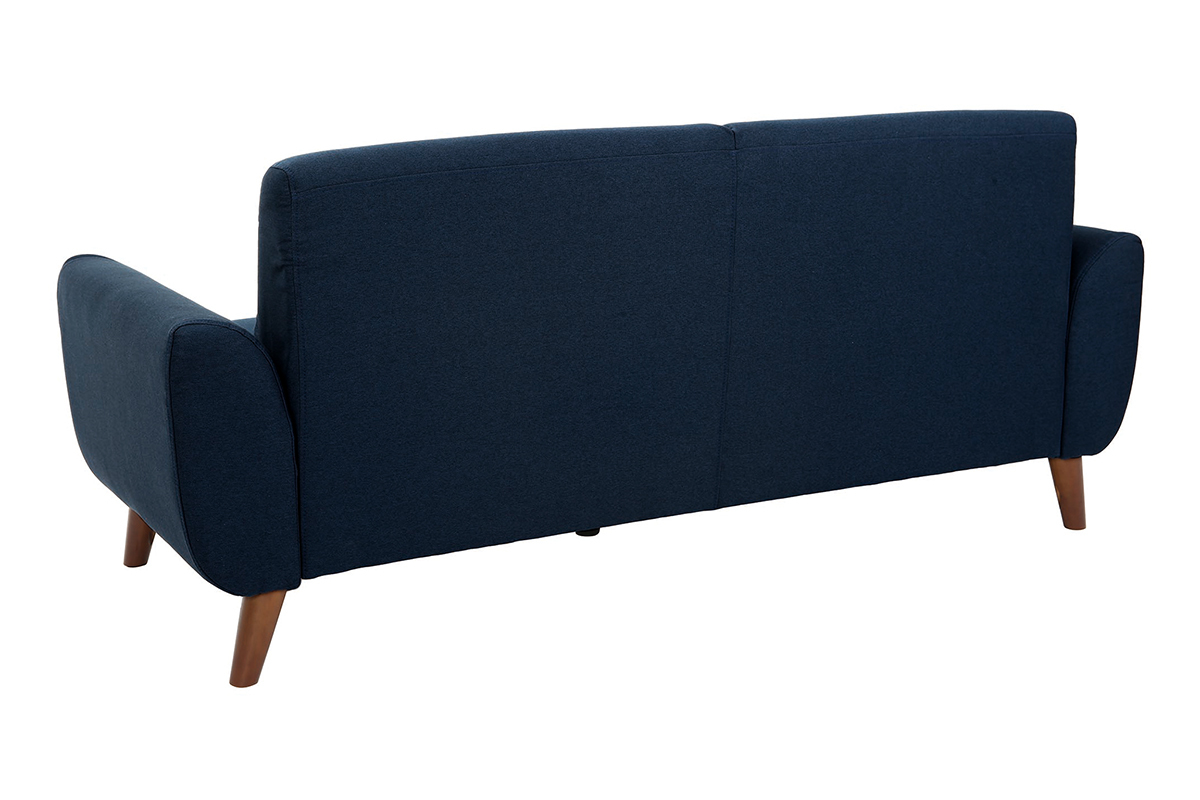 Divano design 3 posti tessuto blu piedi in quercia EKTOR
