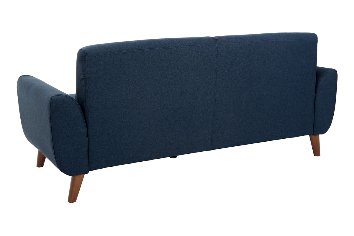 Divano design 3 posti tessuto blu piedi in quercia EKTOR