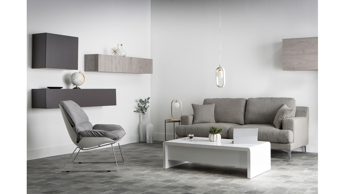 Divano design 3 posti tessuto grigio chiaro BOMEN