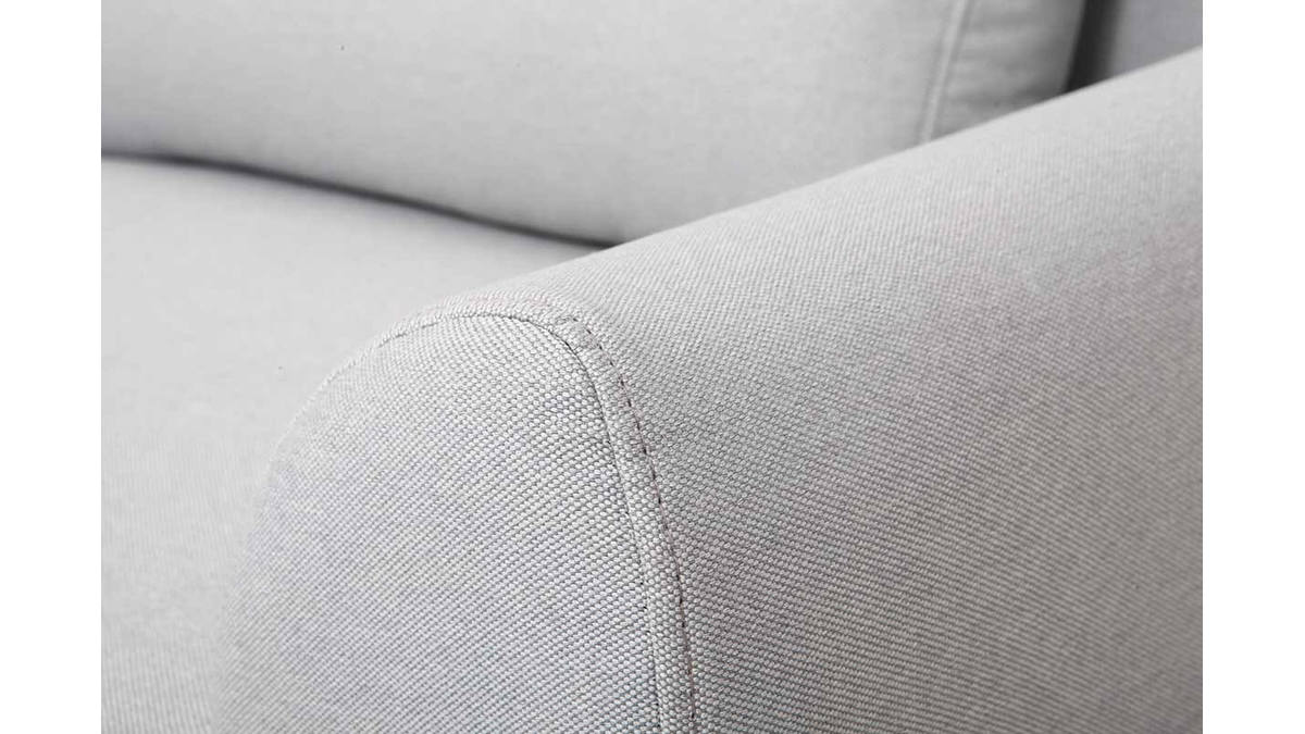 Divano design 3 posti tessuto grigio chiaro piedi in quercia EKTOR