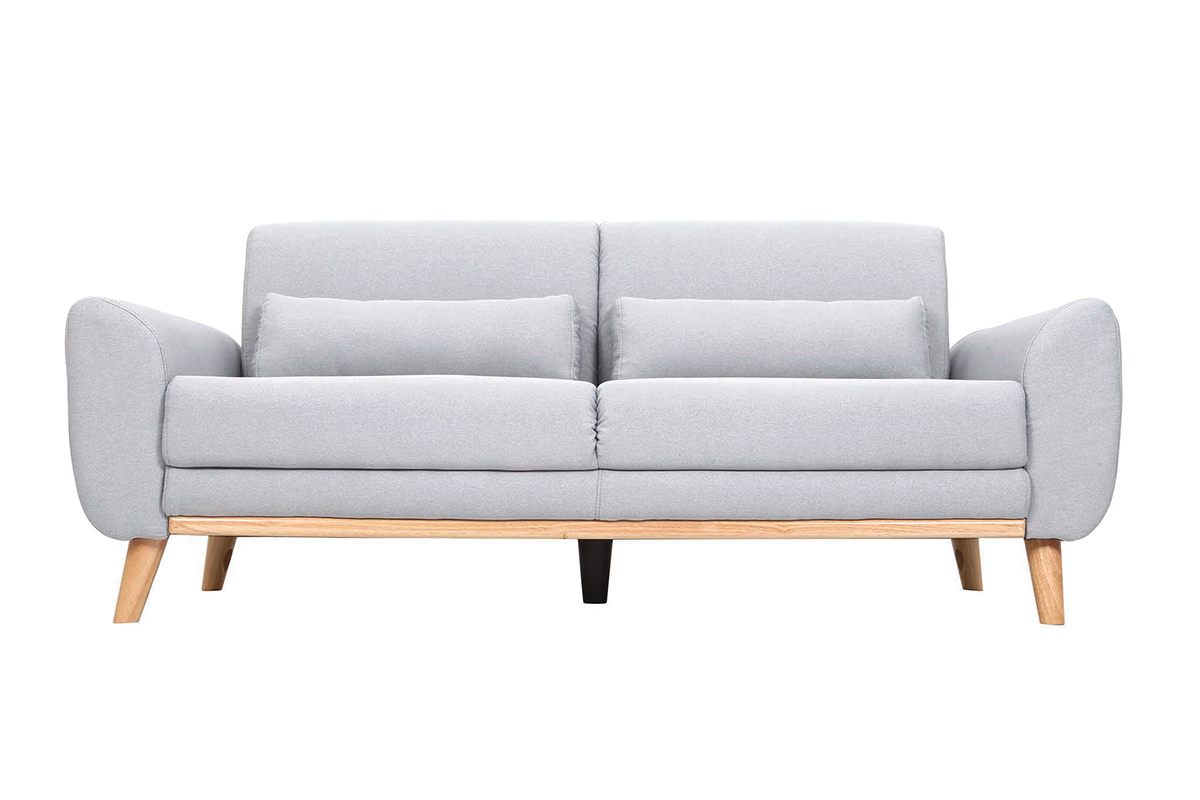Divano design 3 posti tessuto grigio chiaro piedi in quercia EKTOR