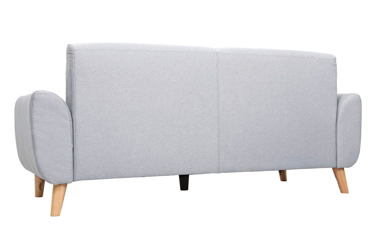 Divano design 3 posti tessuto grigio chiaro piedi in quercia EKTOR