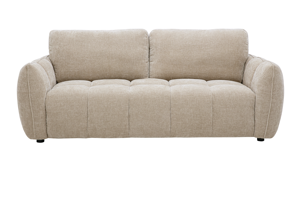 Canap� design a 3 posti in tessuto effetto velluto testurizzato tortora, vista frontale