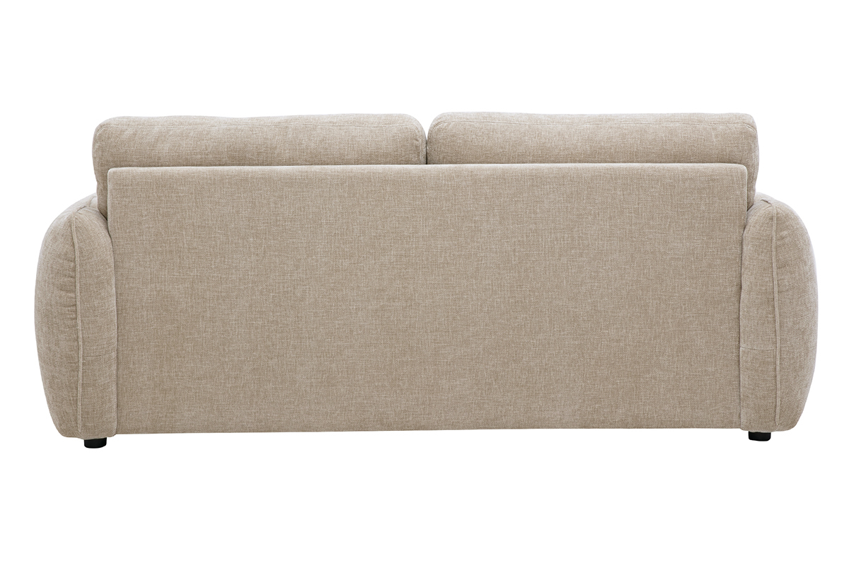 Divano design a 3 posti in tessuto effetto velluto texturizzato tortora, vista posteriore