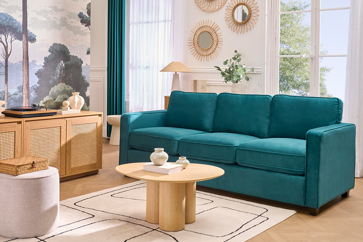 Divano design a 3 posti in velluto verde smeraldo BROOKLYN