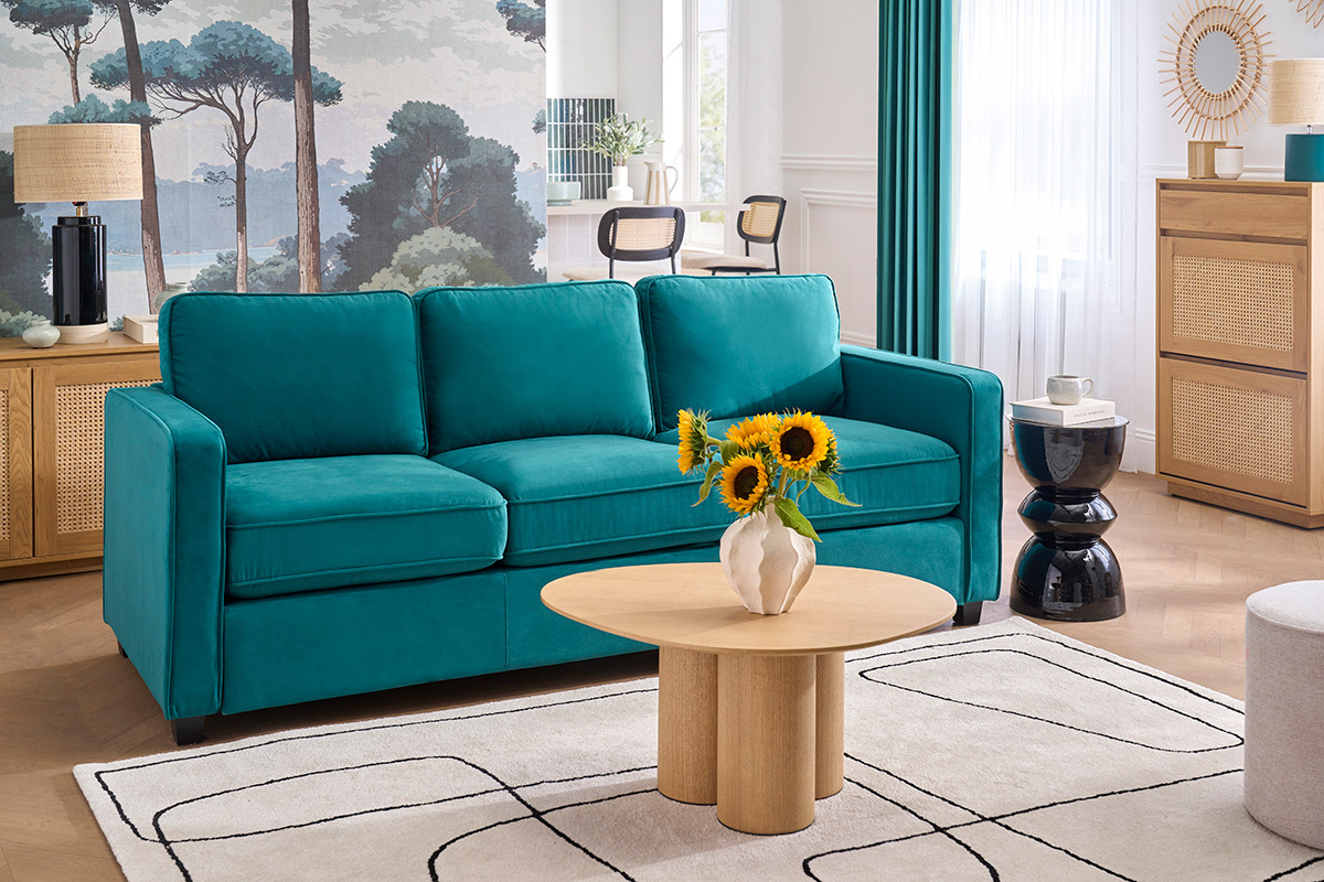 Divano design a 3 posti in velluto verde smeraldo BROOKLYN