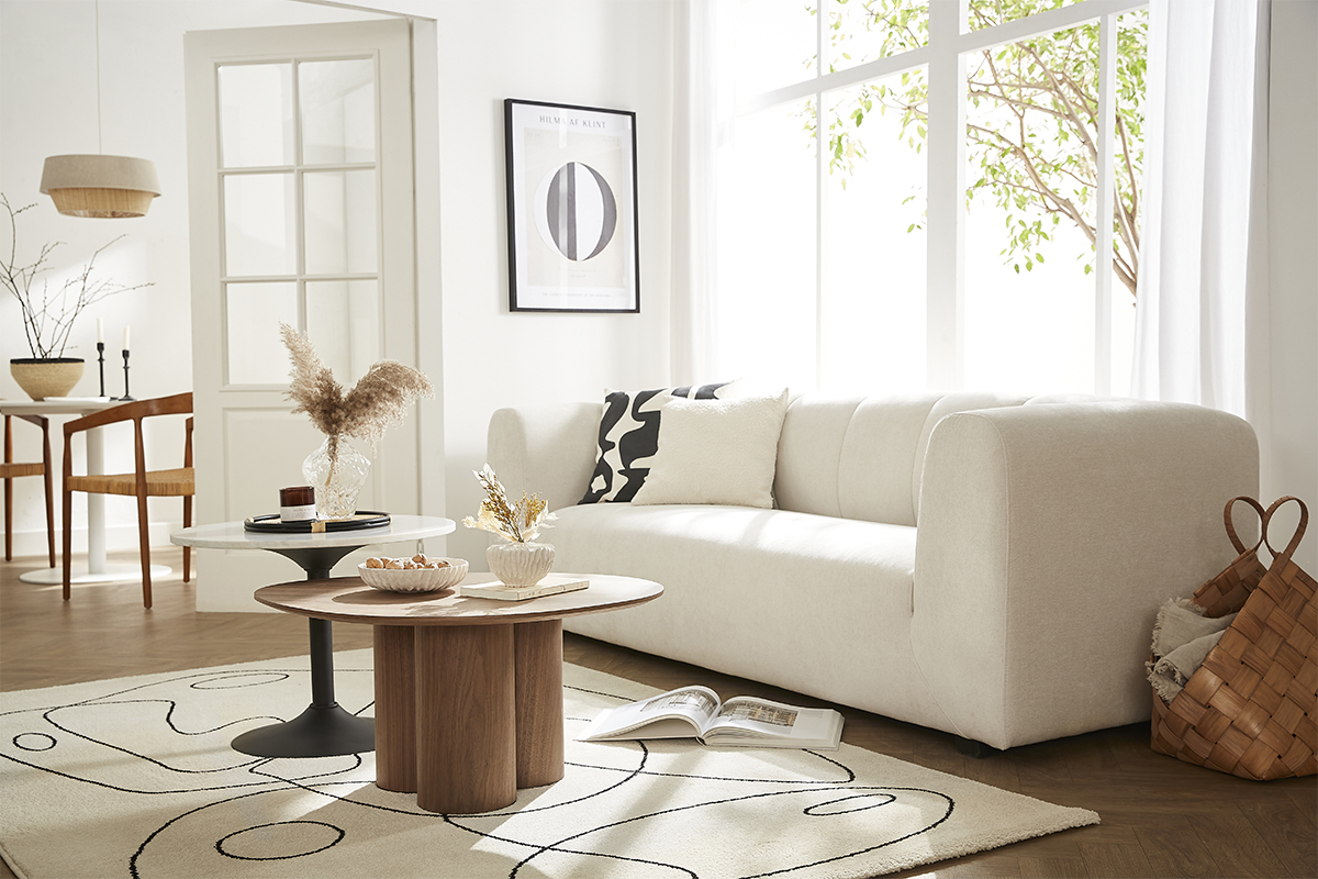 Divano design in tessuto beige 4 posti OLIVEIRO